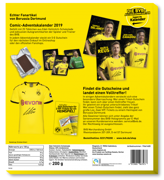 Adventskalender BVB Borussia Dordmund mit Autogrammkarten + Gutschein (2019)